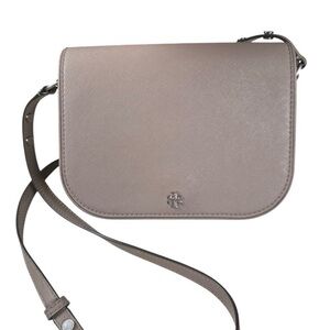 Tory Burch Gray Heron‎ Emerson Small Saffiano Leather Crossbody